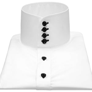Grooms White Wedding Shirt High Banded Standup Collar Evening Dinner Shirt Contrast Buttons China Mandarin Collar Grandad Dress Shirt Men&#39;s