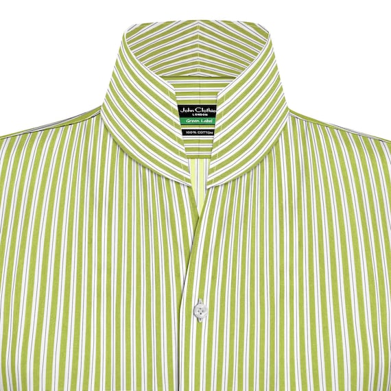 green and yellow striped dress shirt MEN'S GREEN STRIPED COLLAR SHIRT