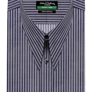 Stylish Outfit Vintage Goodfellas Retro Collar 1970&#39;s Style 100% Cotton Gift for Him Modern Classic Blue Grey Pinstripes Spear Collar Shirt