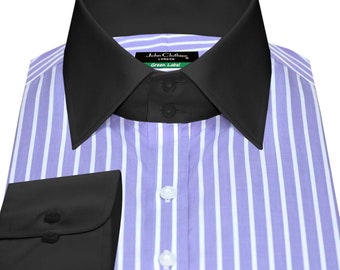 English Spread High Collar Dress Shirt Men's Lilac & White Standing Stripes  Long Sleeves Pure Cotton Vintage Tall Neck Edwardian Shirt Men - Etsy
