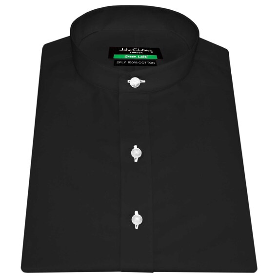 Jet Black Chinese Mandarin Band Collar Plain 100% Cotton Full Sleeves Dress  Shirt Men's/ Irish Collarless Grandad Shirt/ Contrast Buttons - Etsy Finland