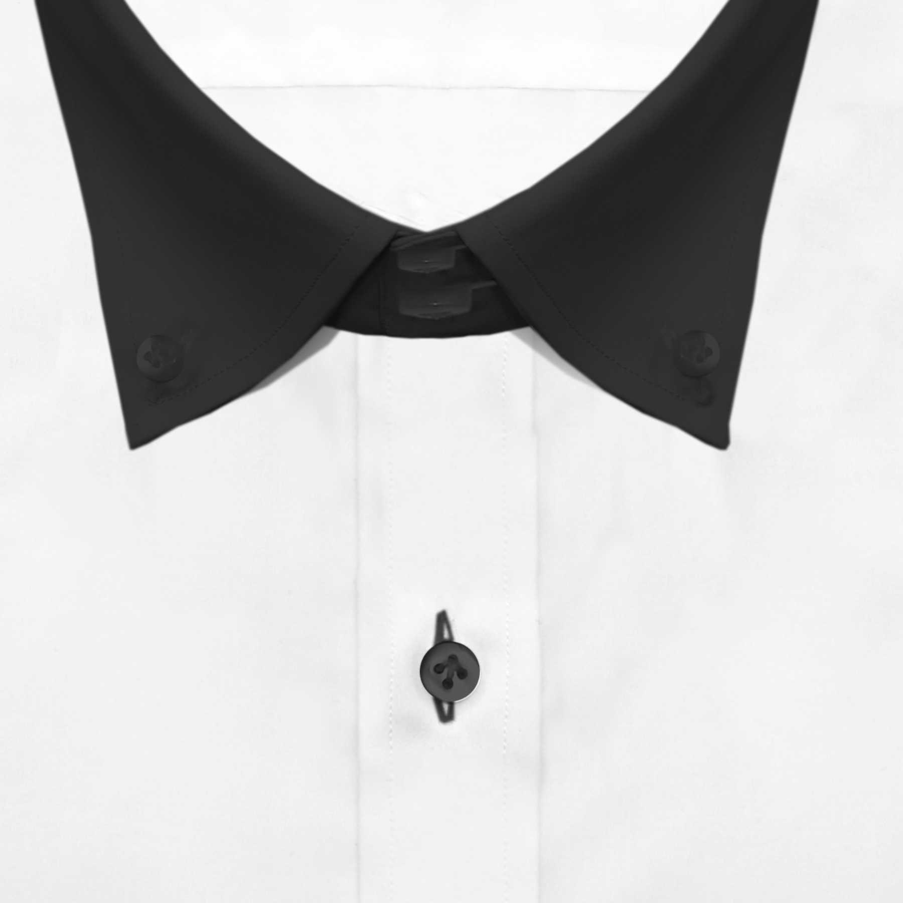 White Giza Cotton Dress Shirt with Black Buttons, Oxford Polo Collar White Giza Cotton Dress Shirt with Black Buttons, Oxford Polo Collar