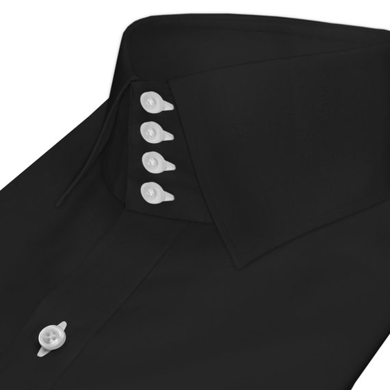 ●Bad Blue●Buttons Collar Dress (Black) High Spread Collar Jet Black Birthday Dress Shirt Men Iconic
