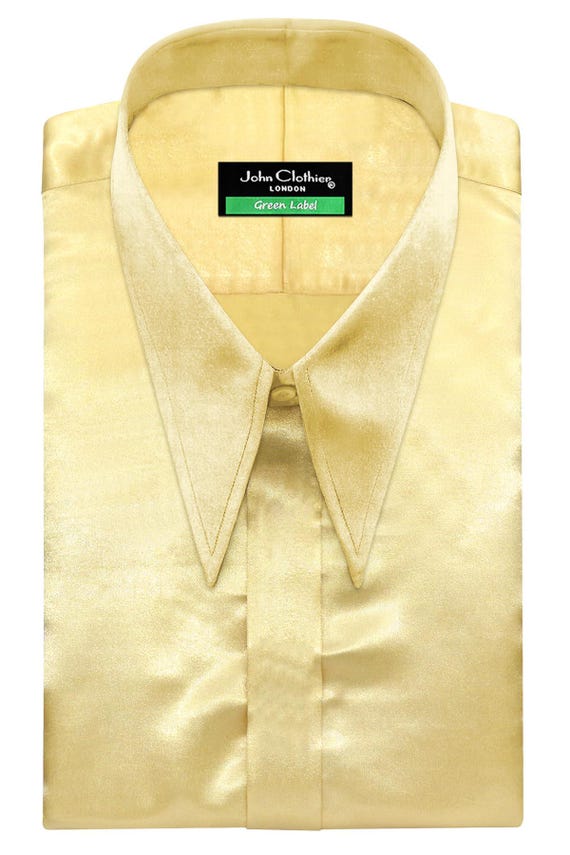 mens gold label dress shirts Men's Satin Hidden Placket Shirt Spearpoint Dagger Collar Silky Silky Retro Theatre Costume Harvey