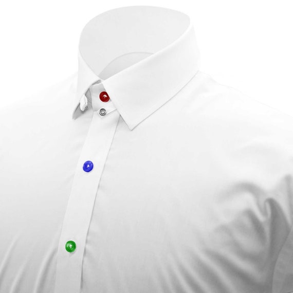 Plain White Multi Color, Rainbow Buttons 100% Cotton Wedding Dress Shirt  Men's/ Skyfall's Tab Collar - Etsy