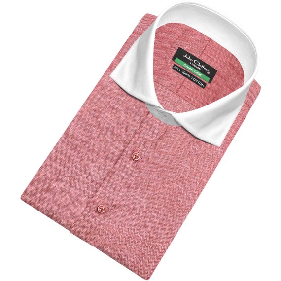 Camisa Extreme Cutaway Collar Hombre Camisa de Vestir Rayas Rojas en Espiga Hombre 100 Algodon Manga Larga Camisa Inglesa Cutaway Italiano Cuello Hombre Etsy Espana