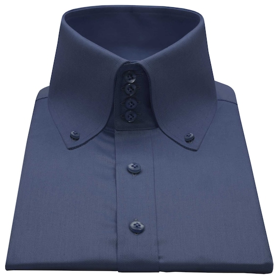 Pointed Oxford Kent Collar Shirt Button Down High Collar Navy Blue Long  Sleeves Business Work Dress Shirt Men's Summer Formal Shirt for Him - Etsy