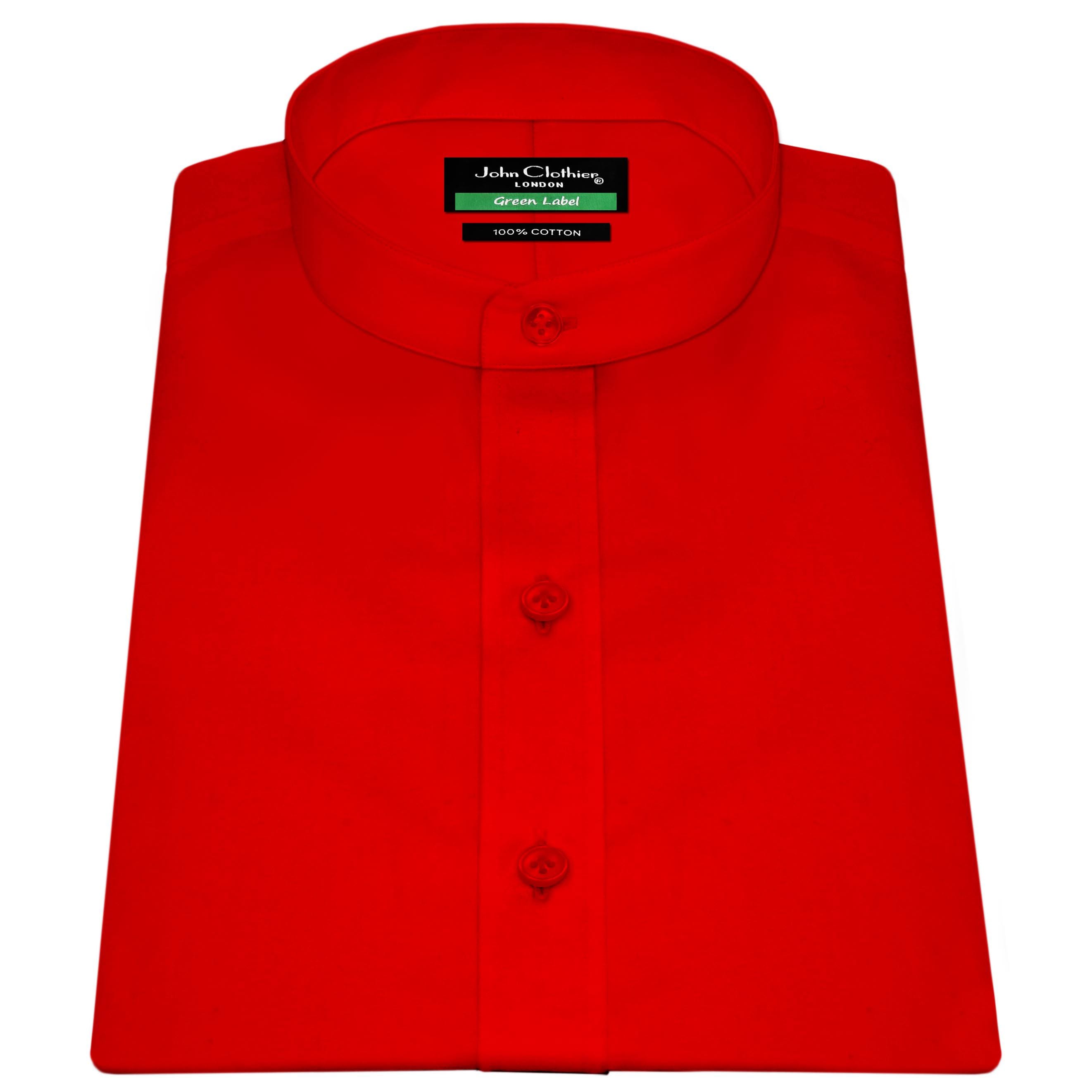 Band Collar Red Shirt Grandad Collar Dress Shirt Men's/ 100