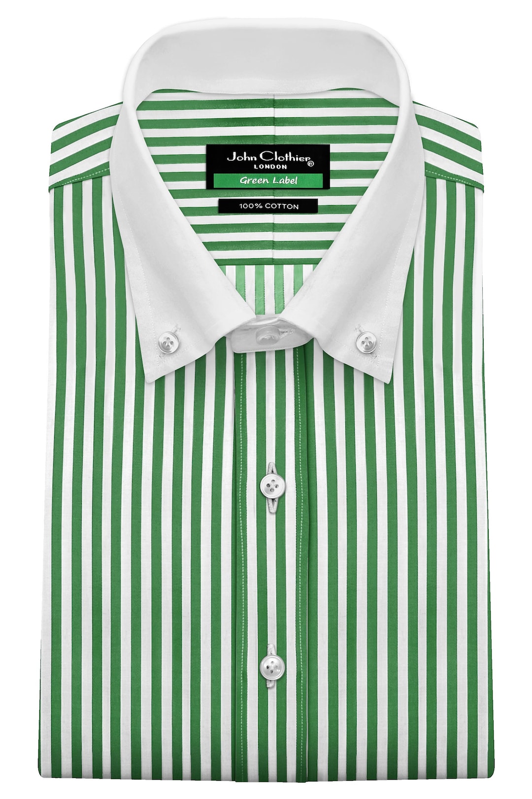 Green, White Stripes Men's Formal Business Button Down Collar Custom Made  Shirt 100% Cotton Long Sleeves Bankers Dress Shirt