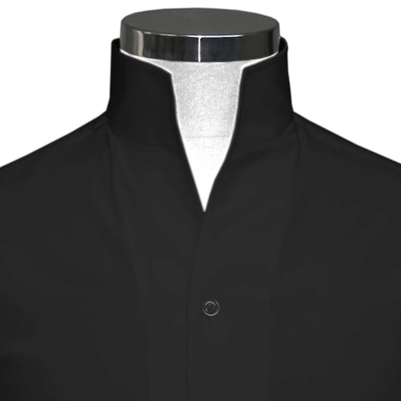 High Open V Collar Jet Black Birthday Dress Shirt Men's Karl