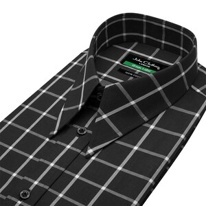 Men's Spearpoint Dagger Collar Shirt Black Wide Checks Cotton Shirt Vintage 1930s Goodfellas Style Retro Formal Dress Shirt