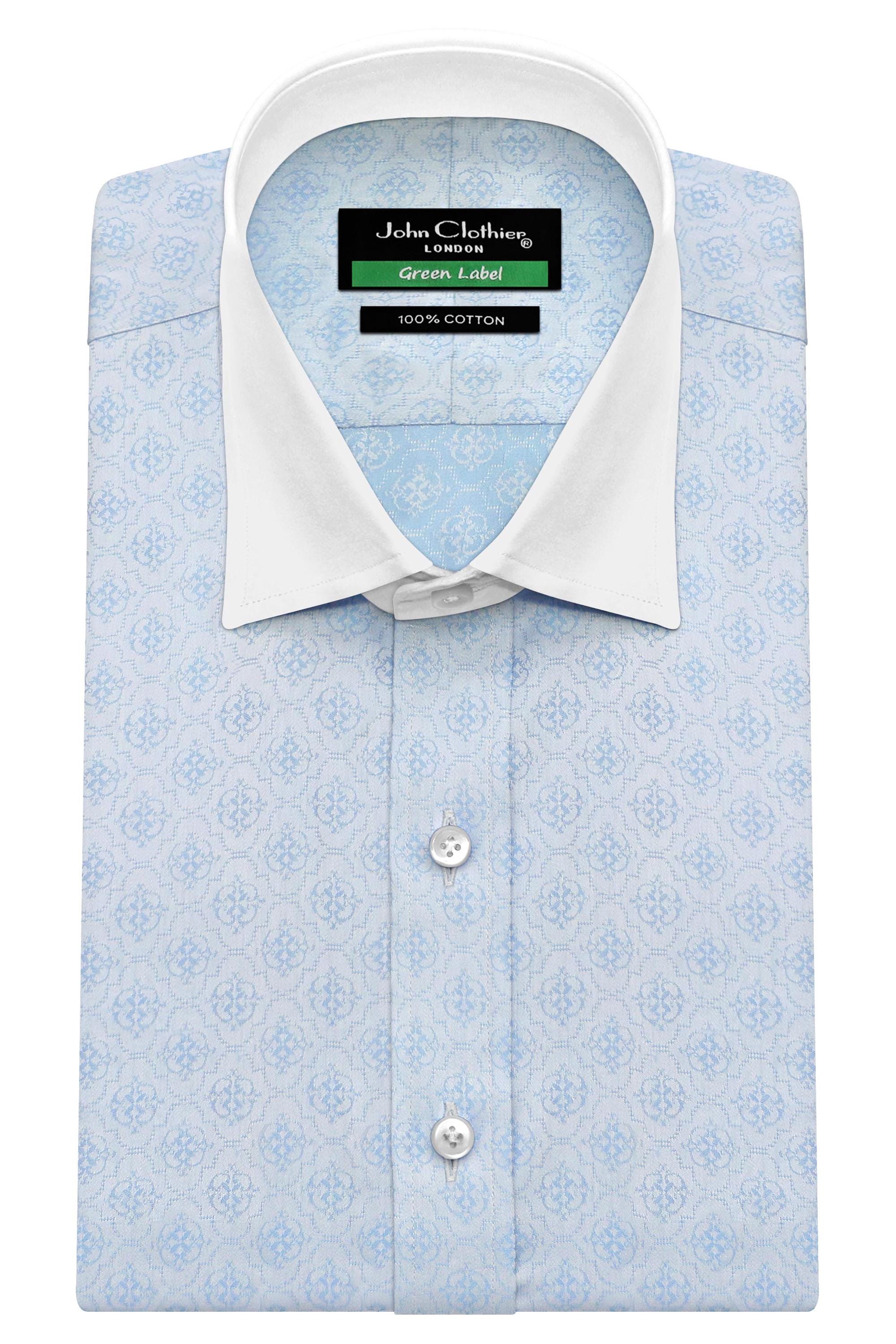 Men's Sky Blue Jacquard Shirt, Kent Collar, Custom Made - Etsy