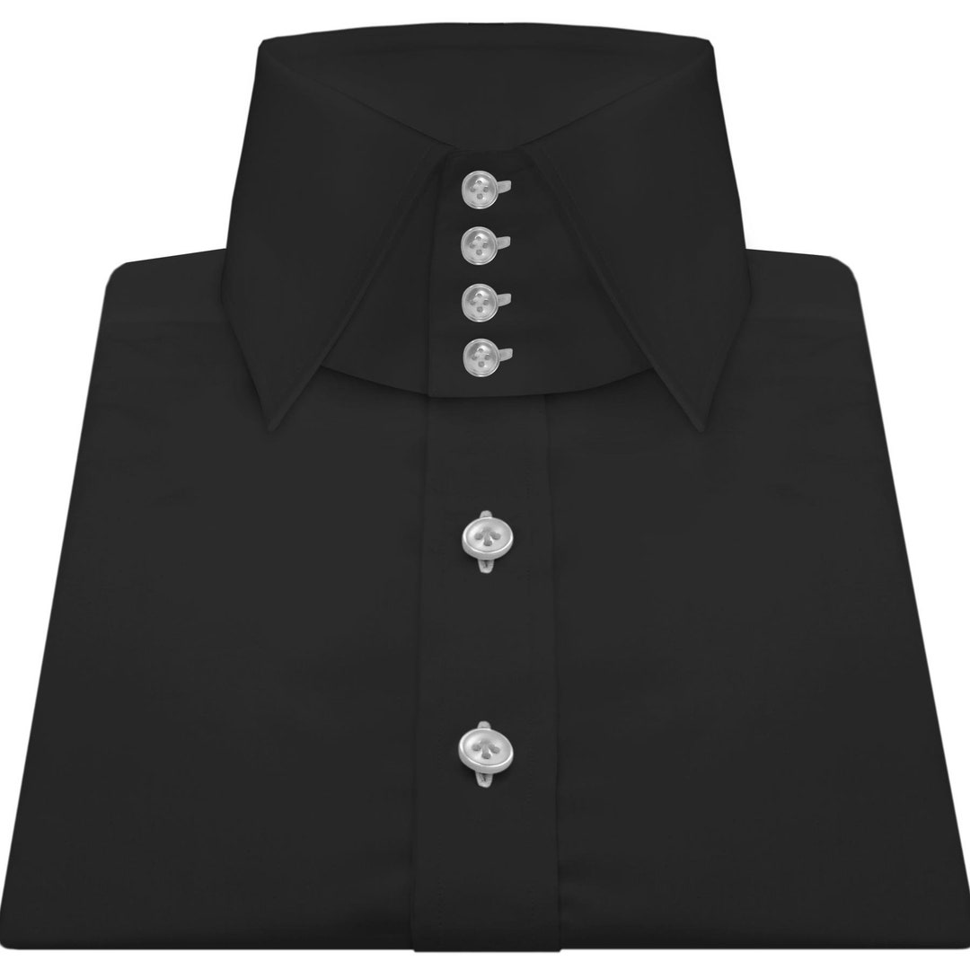 High Spread Collar Dress Shirt: Jet Black Cotton, Windsor Style