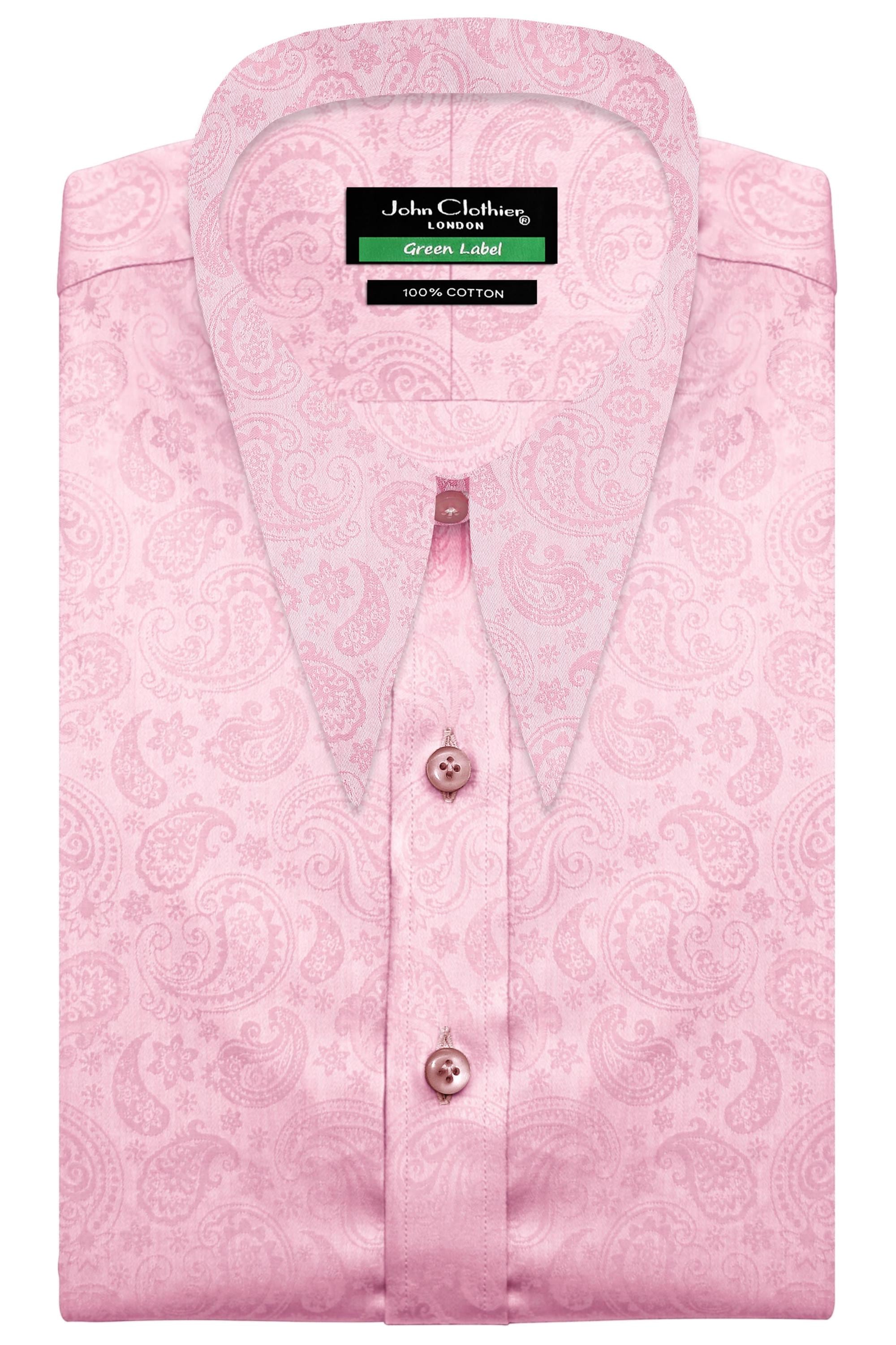 mens pink paisley dress shirt Hisdern Men's Pink Paisley Splicing Dress Shirt For Office Wear XL