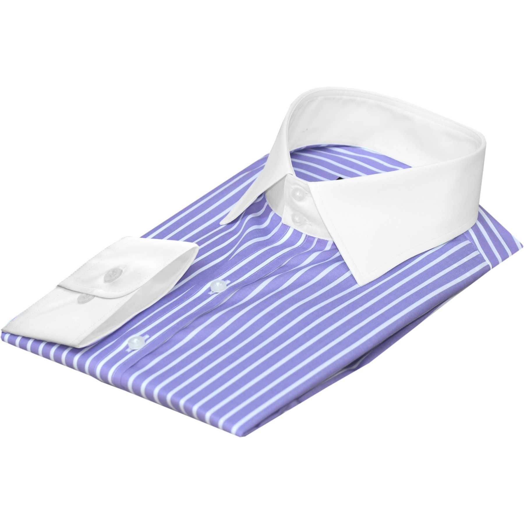 English Spread High Collar Dress Shirt Men's Lilac & White Standing
