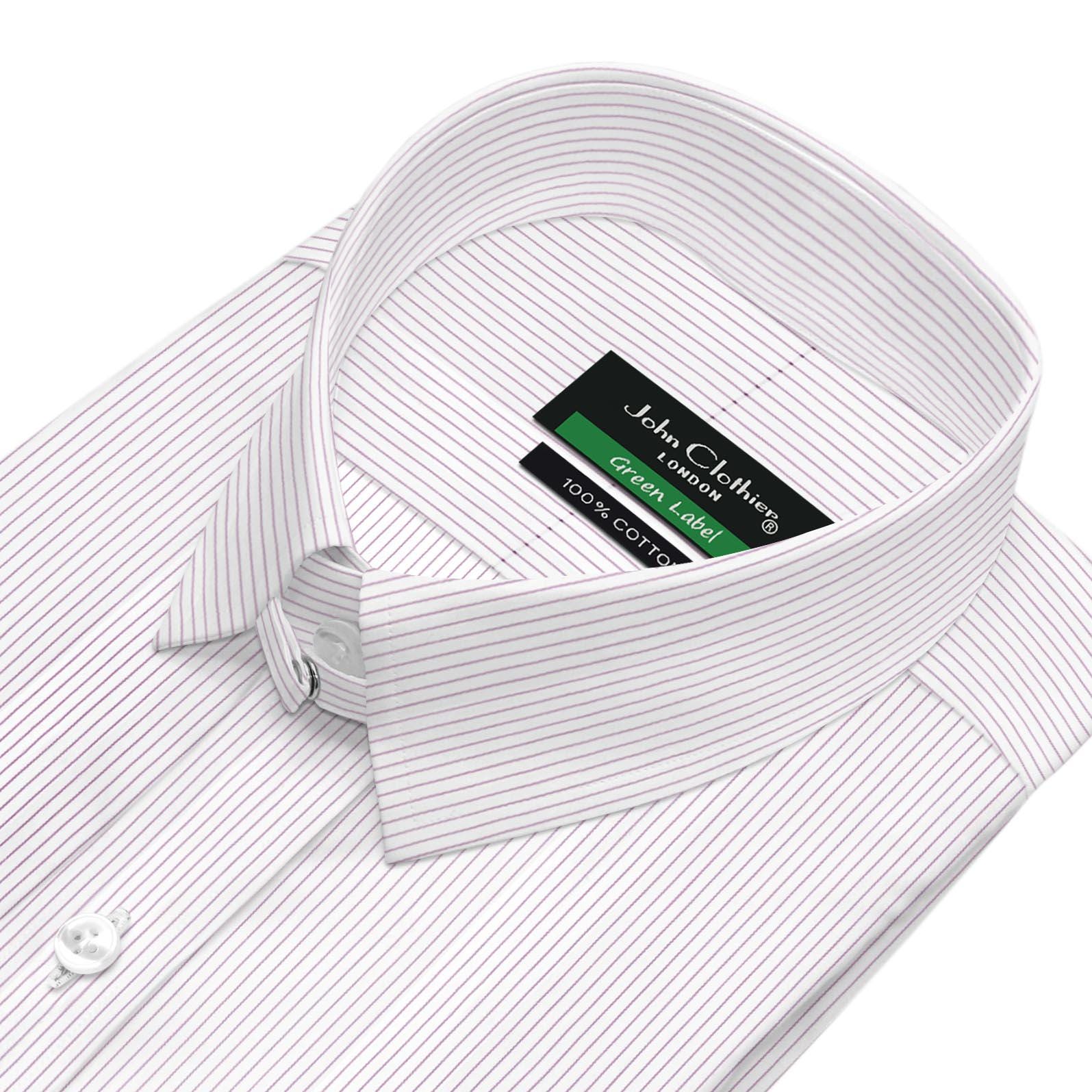 Tab Collar Shirt/ Pink & White Pin Stripes Dress Shirt Men's/ 100% Cotton Made To Measure Full Sleeves