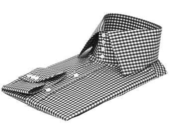 High Spread Collar Black White Gingham Checks Vintage Edwardian Large  Collar Long Sleeves Office Formal Dress Shirt Men Online Shirt Maker