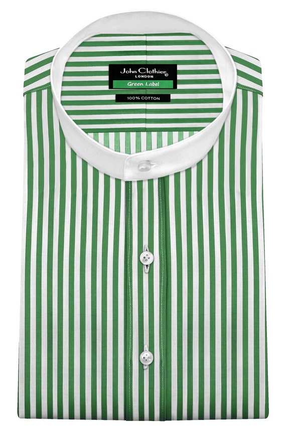 green and white dress shirt China Mandarin Band Collar Stripes Men Irish Collarless Grandad Shirt 100% Cotton Full Sleeves Custom Made Shirt venngroup:jessa