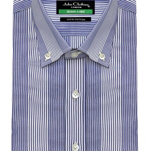 Men&#39;s Blue White Mix Stripes Button Down Formal Business Shirt Men&#39;s Long Sleeves 100% Cotton Custom Made to Measure Pointed tip Outfit