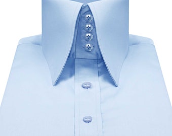 Sky Blue Spearpoint Collar Shirt, 1940s Style Cotton Dress Shirt