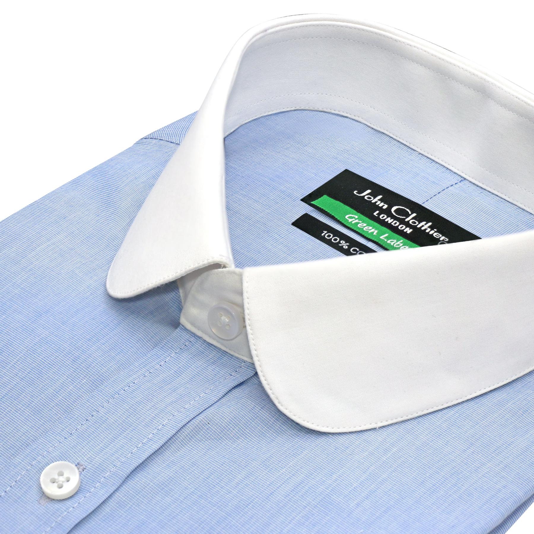 Sky Blue Melange White Collar Cuff 100 Cotton Men s Penny Club Collar Edwardian 1930 s Style Shirt Etsy