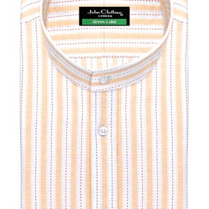 Bandkragen Herrenhemd Baumwolle Reich Orange Weiß Gepunktete Streifen China Mandarin Mao Kragen Formelle Hemd Hoher Kragen Stil