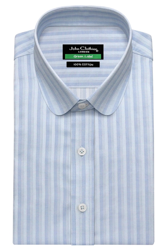 mens penny collar dress shirt Men's Sky Blue Striped Shirt, Egyptian Cotton Penny Collar