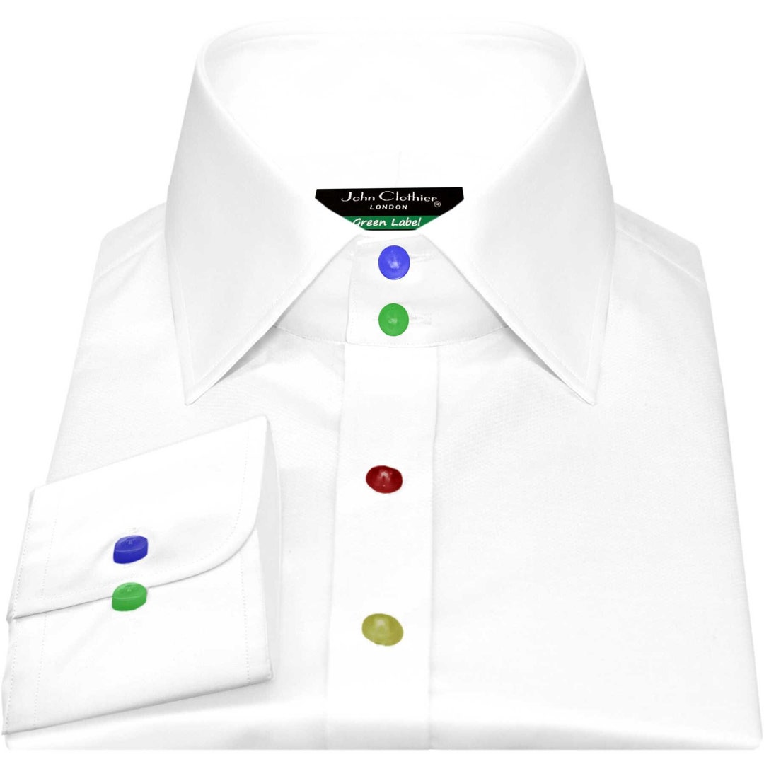 Plain White Evening Dress Shirt Men's Edwardian High Spread Collar Pure