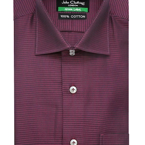 Men&#39;s 100% Cotton Formal Tailored Fit Custom Made Maroon Houndstooth High Spread 2 Button Collar SLIM FIT Size 15 Party Wear Shirt