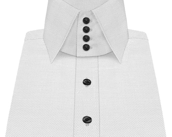 Men's Vintage Style Dress Shirt, High Windsor Collar, Black Dots