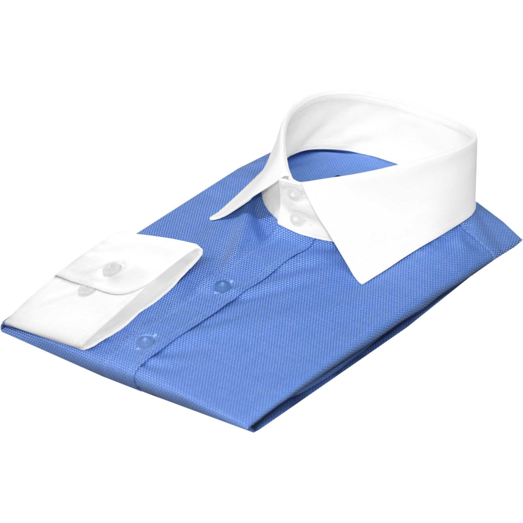 Men's High Spread Collar Formal Dress Shirt Lavish Blue Oxford