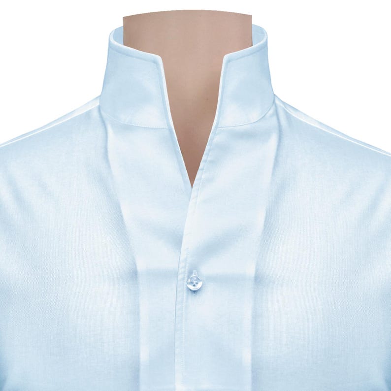 Buttonless Cuff Karl Lagerfeld Style High Open Buttonless V Collar Sky Blue Cotton ...