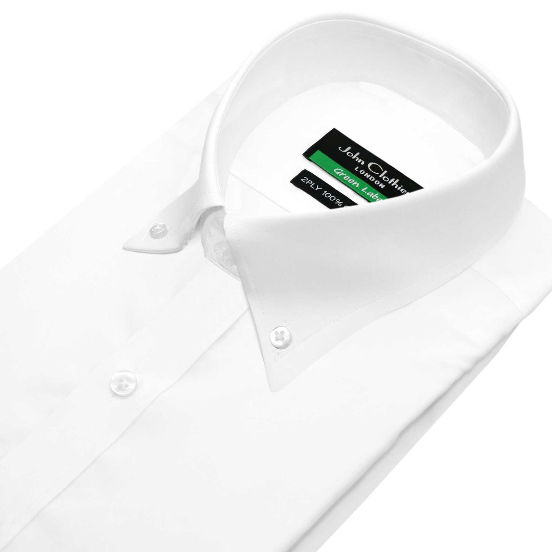 Button Down Collar White Dress Shirt Men