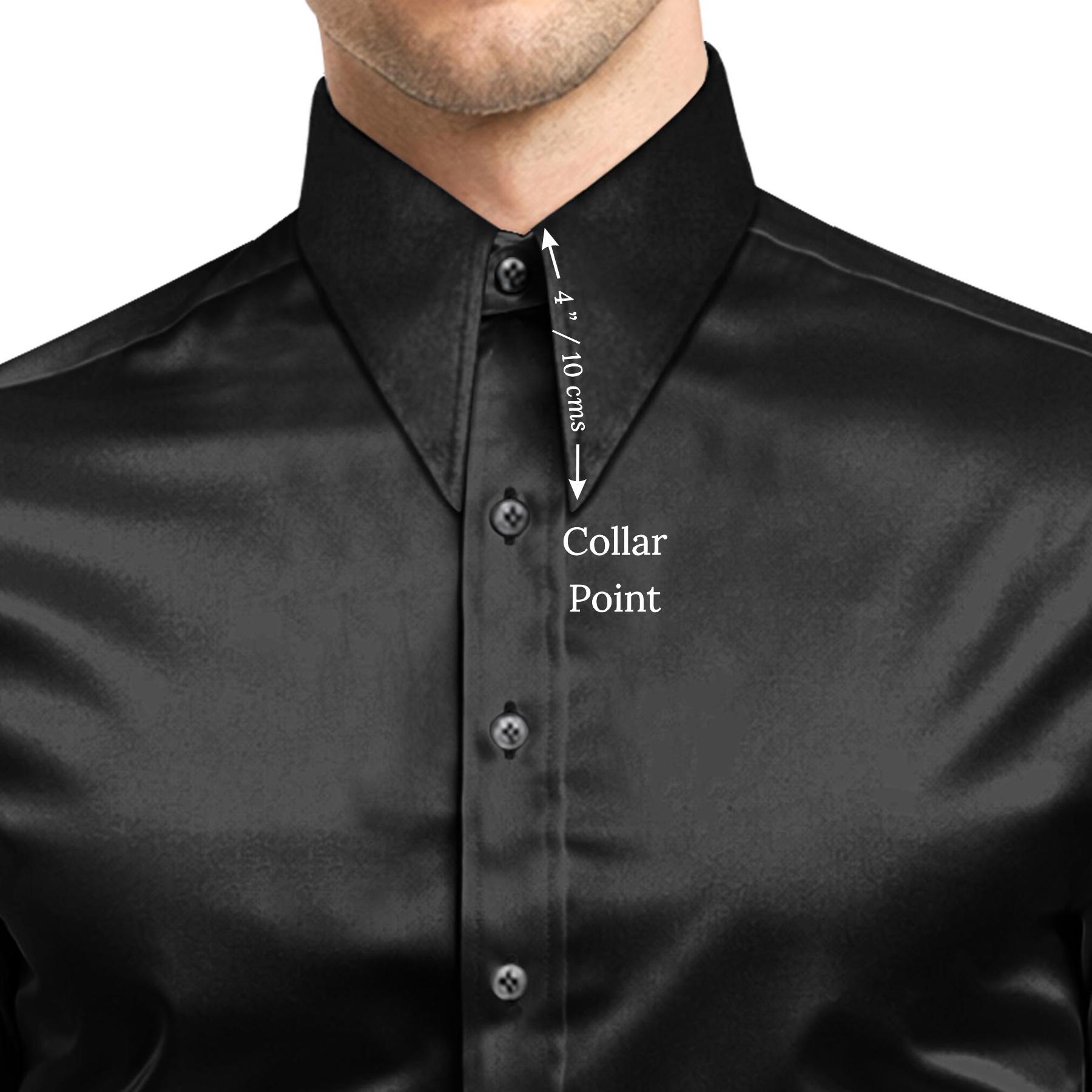 black silk dress shirt men Long Pointed Birthday Men's Luxury Glossy 60s 70s Dramatic Collar Disco Party Nightclub Gifts Black Cocktail Dress Guide: ed62424 Size:44R Coat - 38 Waist Dry clean any solvent