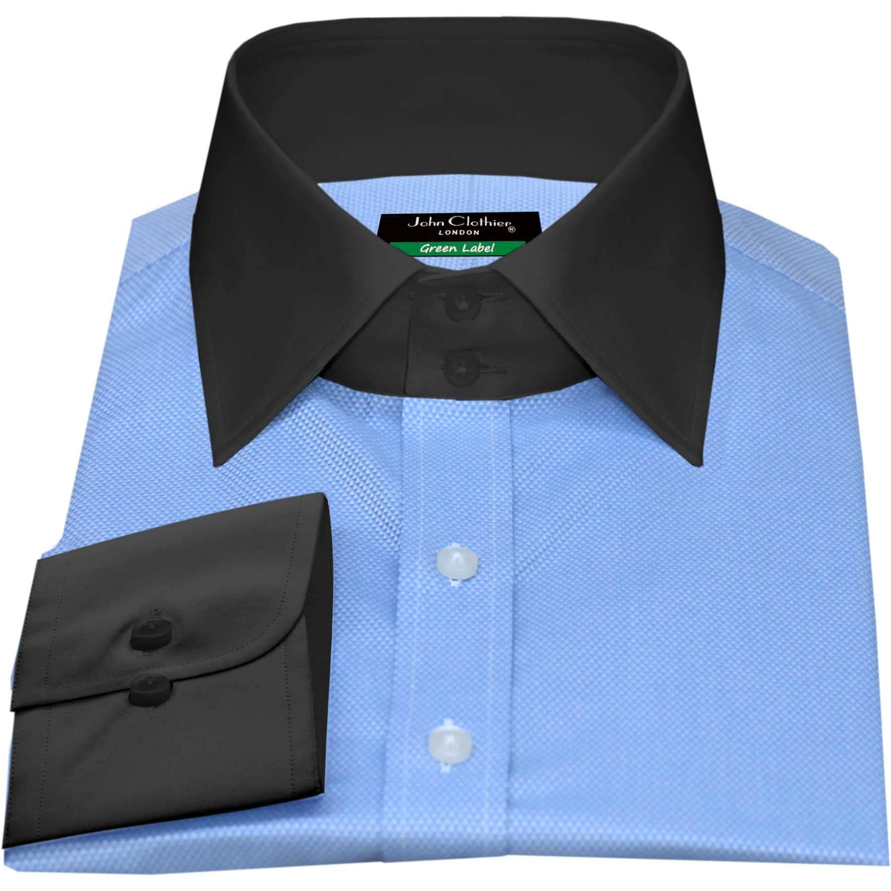 High Spread Collar Formal Dress Shirt Men's Blue White Dotted