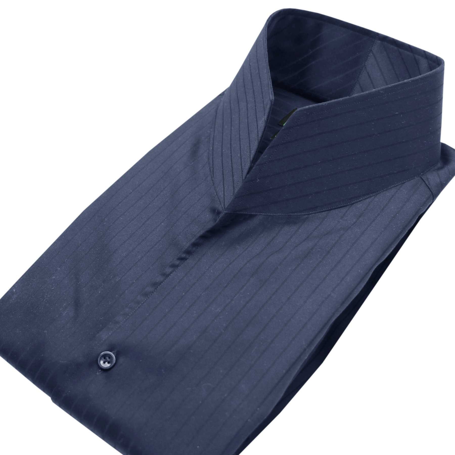 High Open V Collar Tall Neck Shirt Navy Blue Pure Cotton