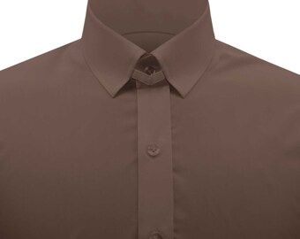 chocolate brown dress shirt Satin Regular Fit Shirt, Tie & Hanky Set 16.5 Large 34-35 Sleeve front placket Dark Chocolate Brown Snap Tab