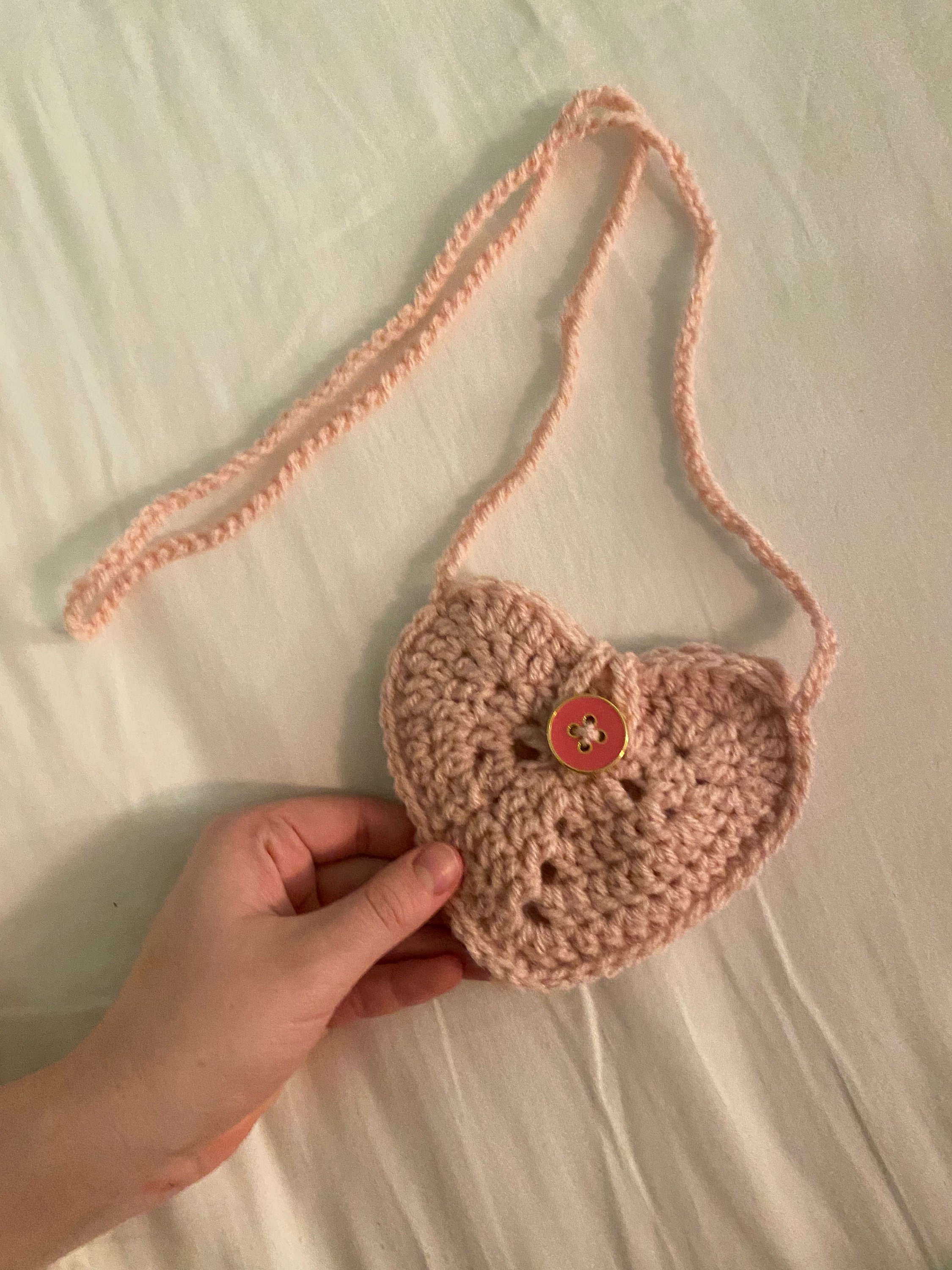 Pink Crochet Heart Shield Shoulder Handbag