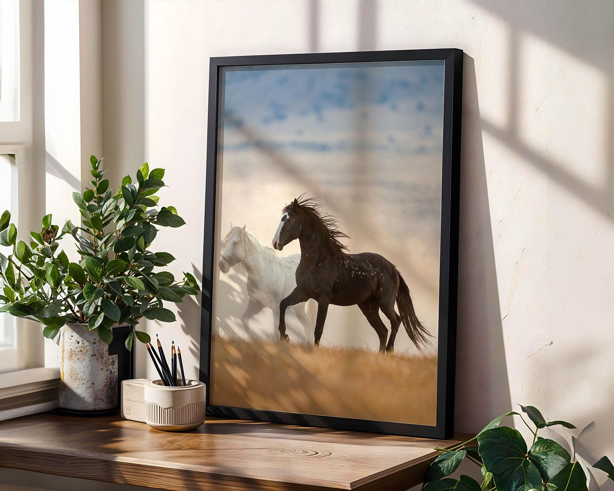 Running Wild Mustang Photography Print – Black and White Horses Western ...