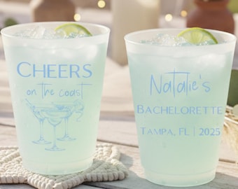 Custom Bachelorette Party Cups | Personalized Frosted Cups for Bride Squad | The Bach Club Coastal Bachelorette Favors | Bridal Shower Decor