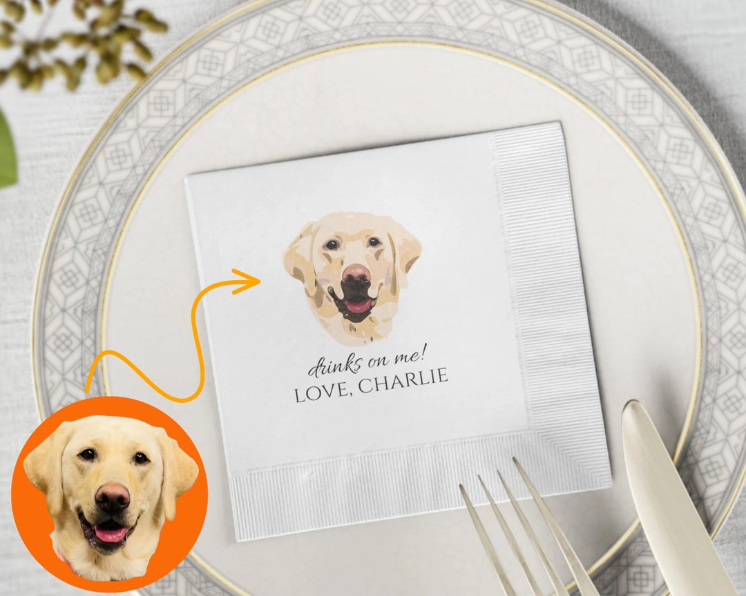 Full Color Personalized Wedding Napkins Pet Portrait Wedding Napkins