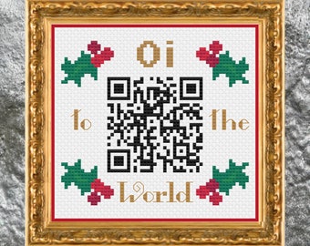 Oi to the World QR code Christmas cross stitch Rocksteady Ska cross-stitch RockerStitch - Cool Holiday designs for Punks, SHARPS, & Rockers