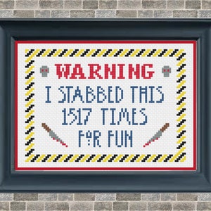 WARNING easy cross stitch for beginners to learn cross-stitch  RockerStitch - Edgy designs for Rockers 14 count aida 4 inch embroidery hoop