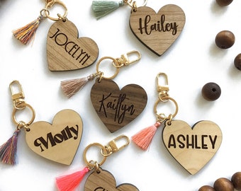 Custom wood name keychain/ Wood heart keychain/ Heart name keychain/ Name keychain/ Engraved name keychain/ personalized name gift