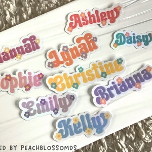 Bloemnaamsticker, gepersonaliseerde naamsticker, aangepaste naamsticker, waterflessticker, tuimelaarsticker, laptopsticker, GRATIS VERZENDING!