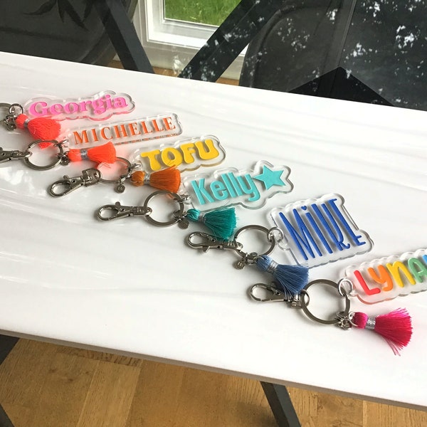 Colored Personalized Name Keychain/ Engraved name keychain/ Backpack Tag/Custom keychain/ Gift for Kids/Team gift