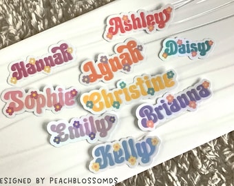 Pegatina con nombre de flor, pegatina con nombre personalizado, pegatina con nombre personalizado, pegatina con botella de agua, pegatina con vaso, pegatina para computadora portátil, ¡ENVÍO GRATIS!