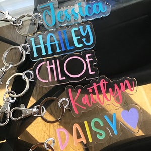 Colored Personalized Name Keychain/ Engraved name keychain/ Backpack Tag/Bridesmaid keychain/ Gift for Kids