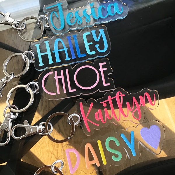 Colored Personalized Name Keychain/ Engraved name keychain/ Backpack Tag/Bridesmaid keychain/ Gift for Kids