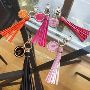 Monogram leather tassel keychain, Monogram keychain, Purse charm keychain, Custom leather keyring, Keychain, Bag Tags
